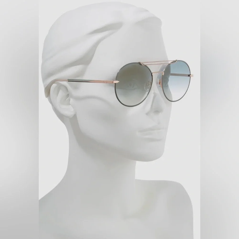 RARE Rag & Bone NWT 59mm Round Metal Aviator Sunglasses Blue Mirror